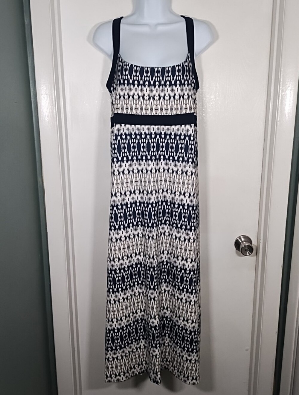 Eddie Bauer Travex Aster Maxi Dress L Stretch Crossback Blue Outdoor Side Slit